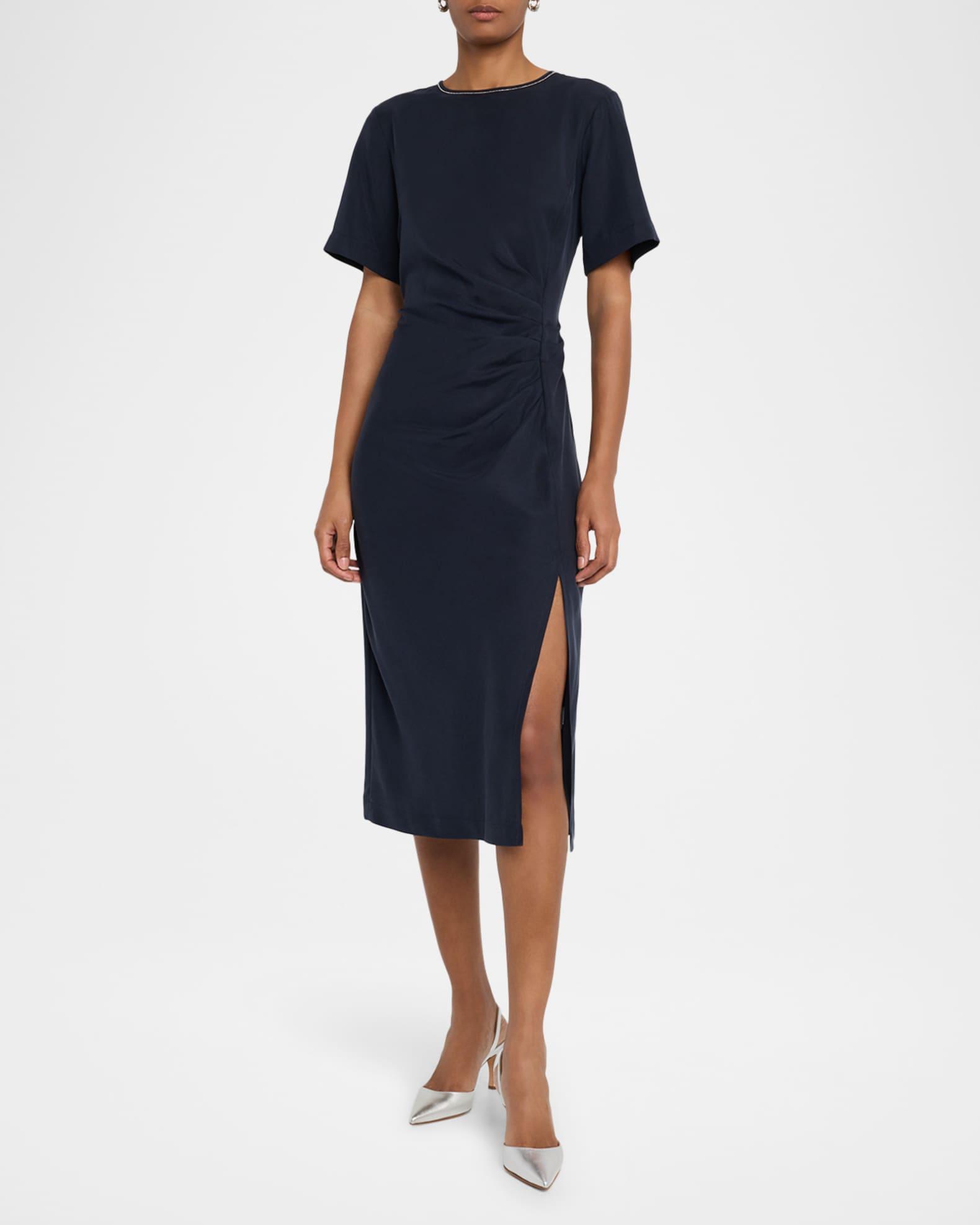 Ruched Punto Luce Viscose Midi Dress Product Image