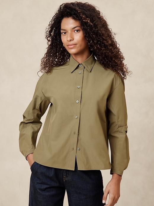 Pleated-Sleeve Taffeta Shirt Product Image