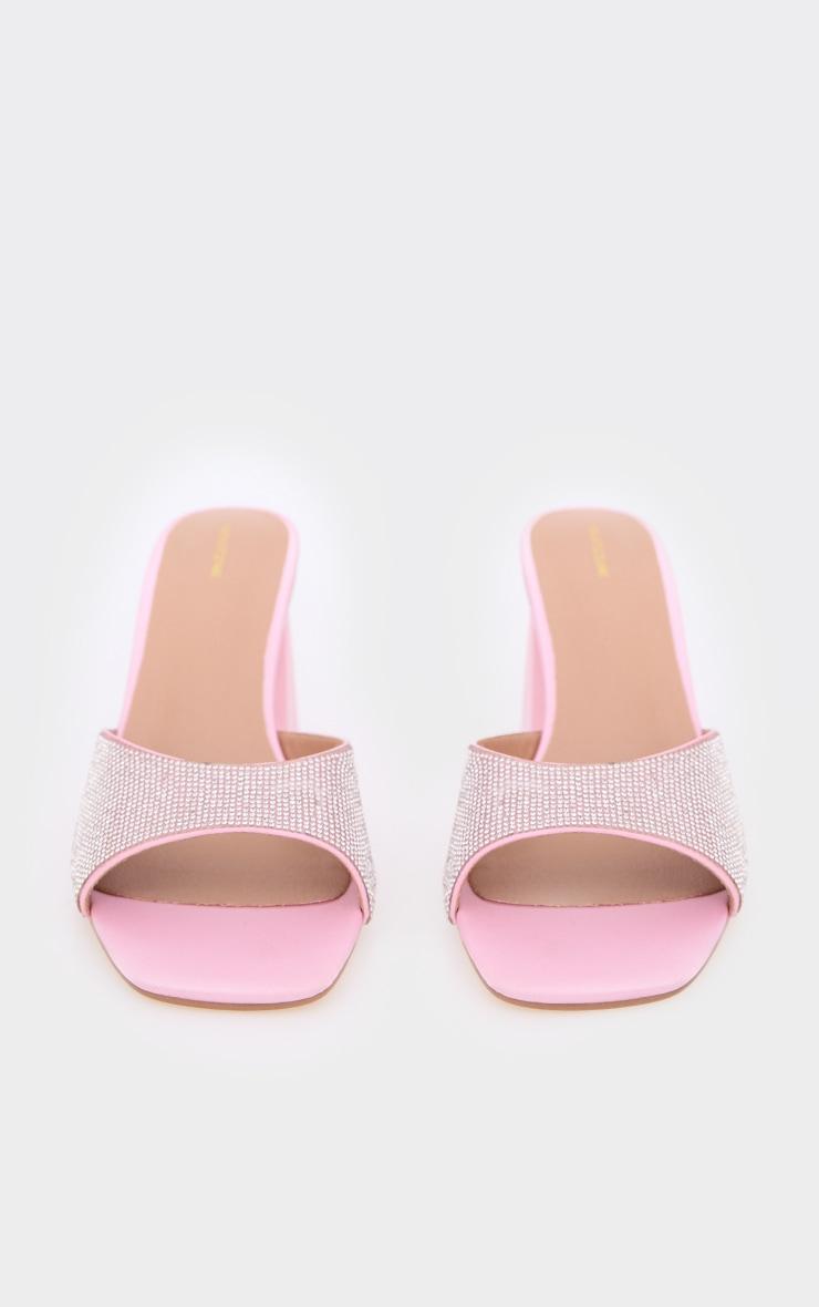 Pink PU Diamante Block Heeled Mules Product Image