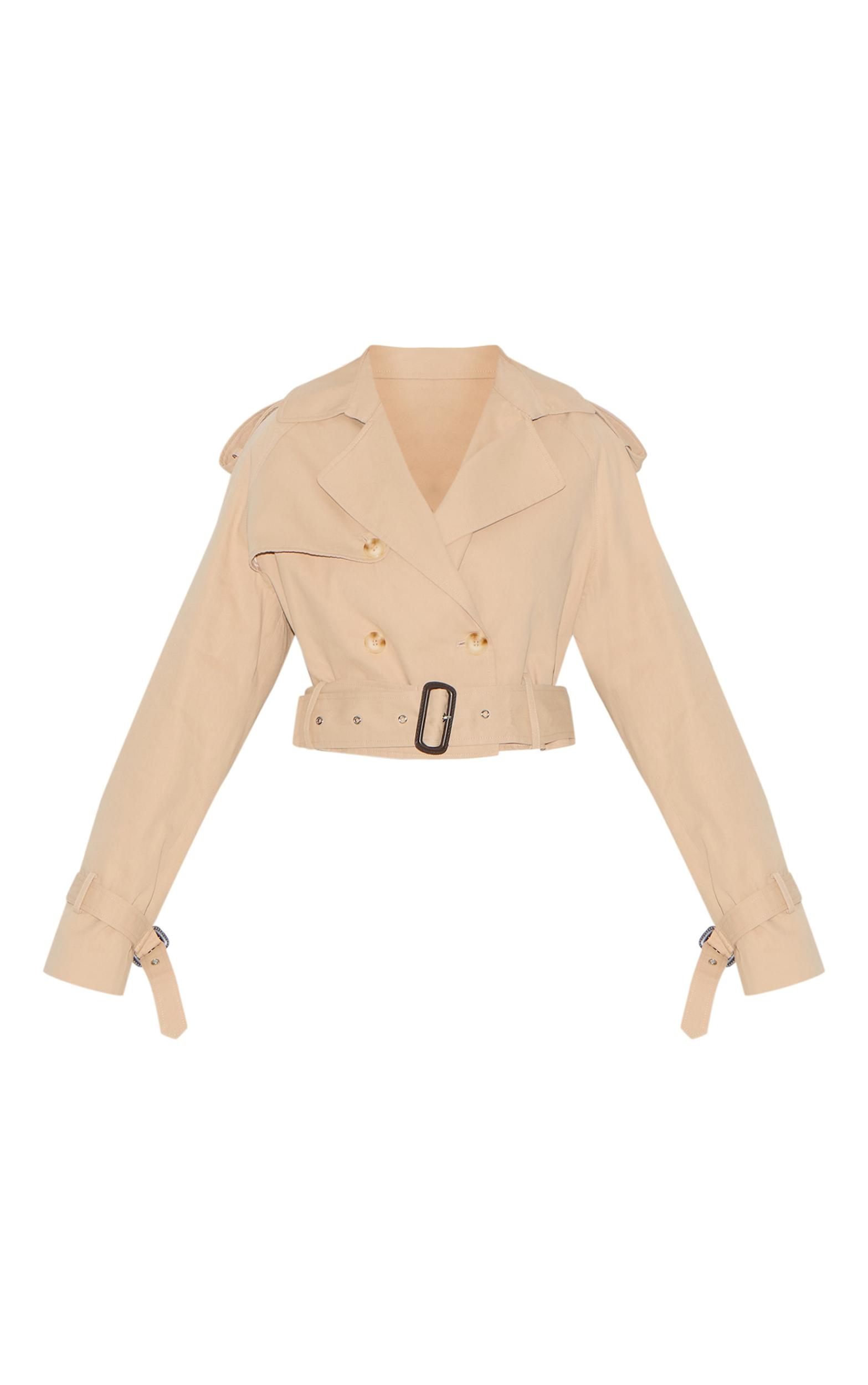 Beige Cropped Belted Hem Trench Coat Product Image