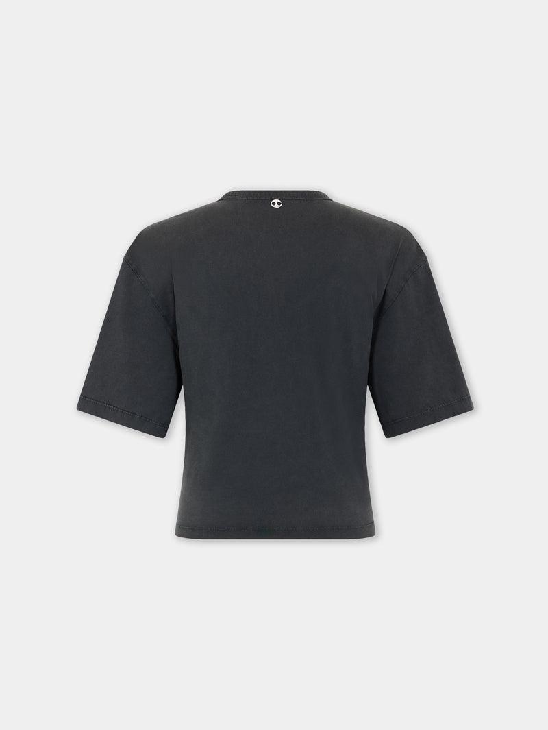 CROPPED T-SHIRT IN PRINTED COTTON Product Image