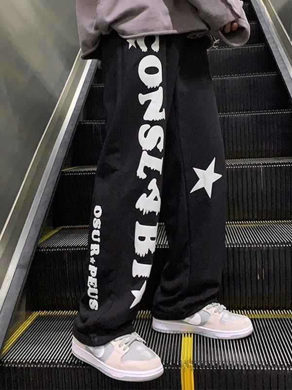 Men's Letter Star Graphic Loose Sweatpants Product Image