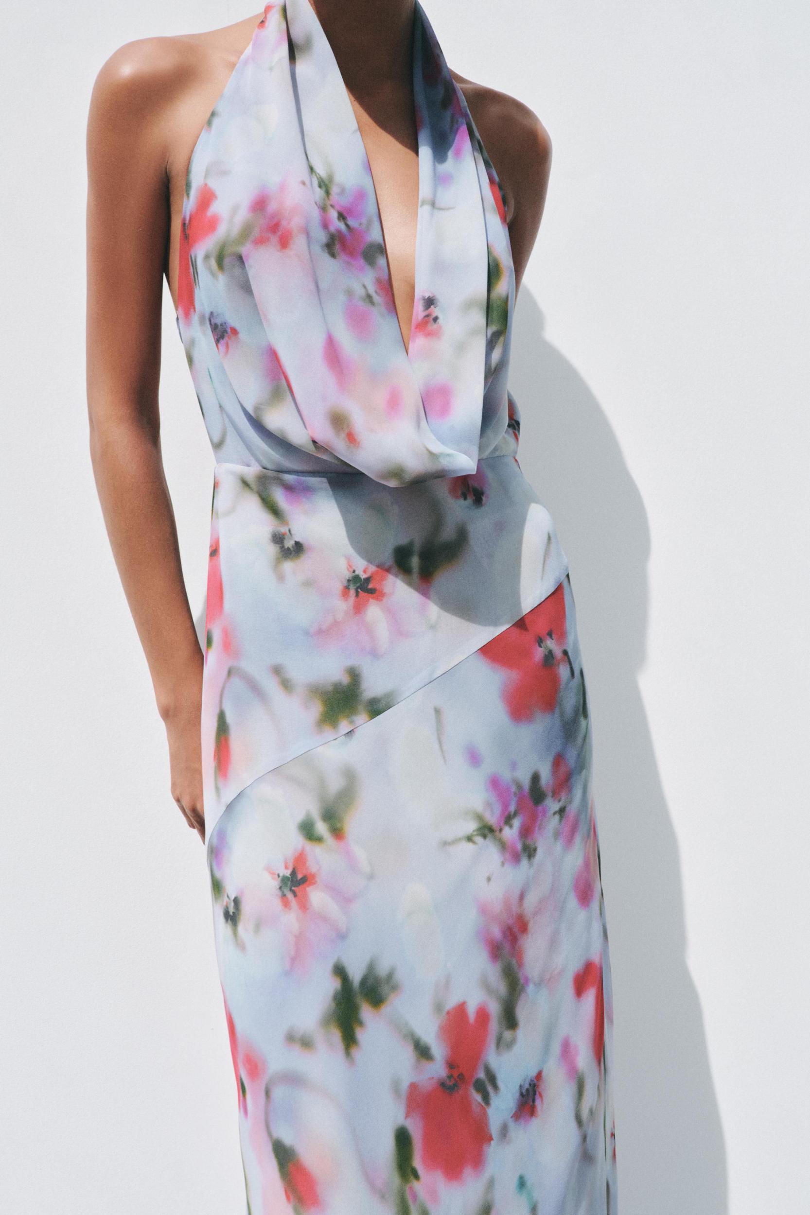 PRINTED MIDI HALTER DRESS Product Image