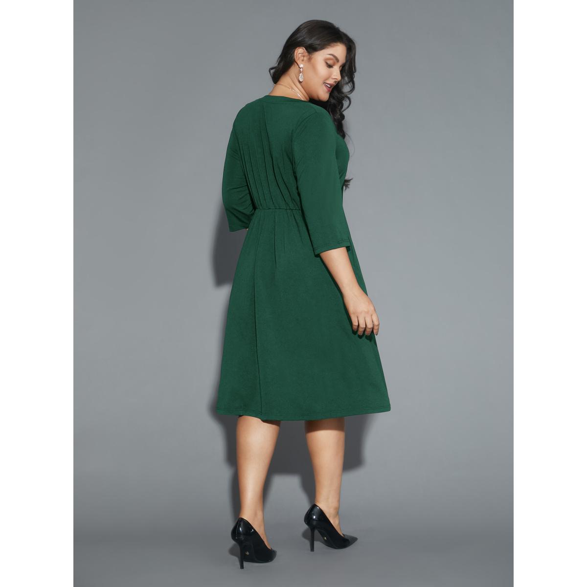 Plus Size Lace Heart Neckline Pocket Midi Dress DarkGreen Women Cocktail Texture Party Curvy Bloomchic 22-24/3X Product Image