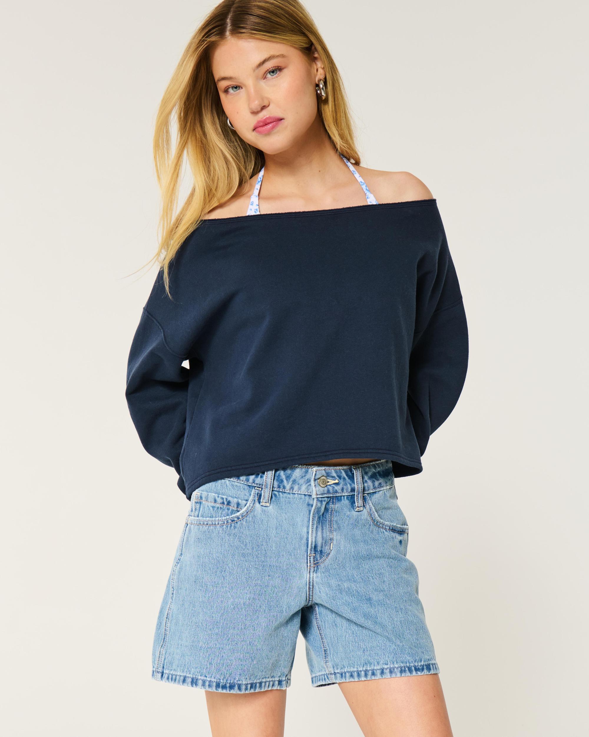 Low-Rise Dark Wash Baggy Denim Shorts 5" Product Image