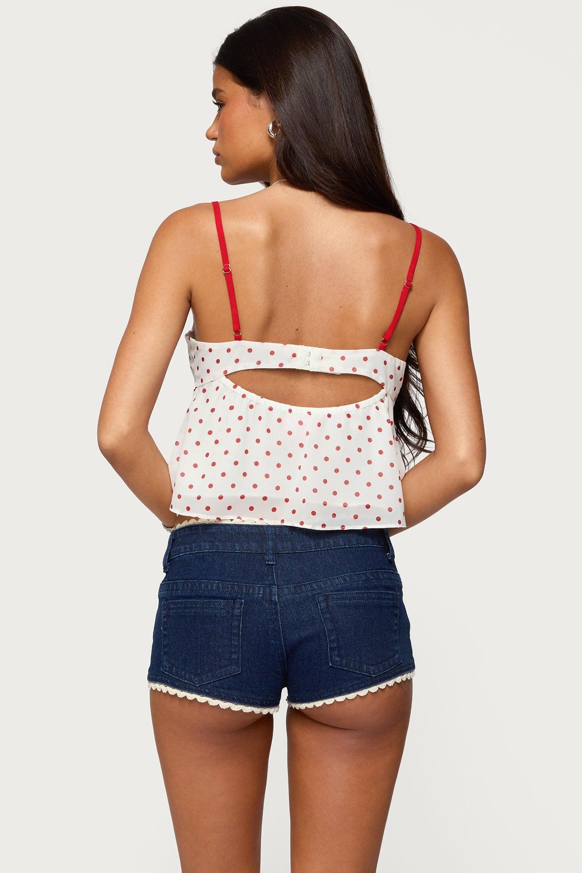 Contrast Polka Dot Cupped Chiffon Top Product Image