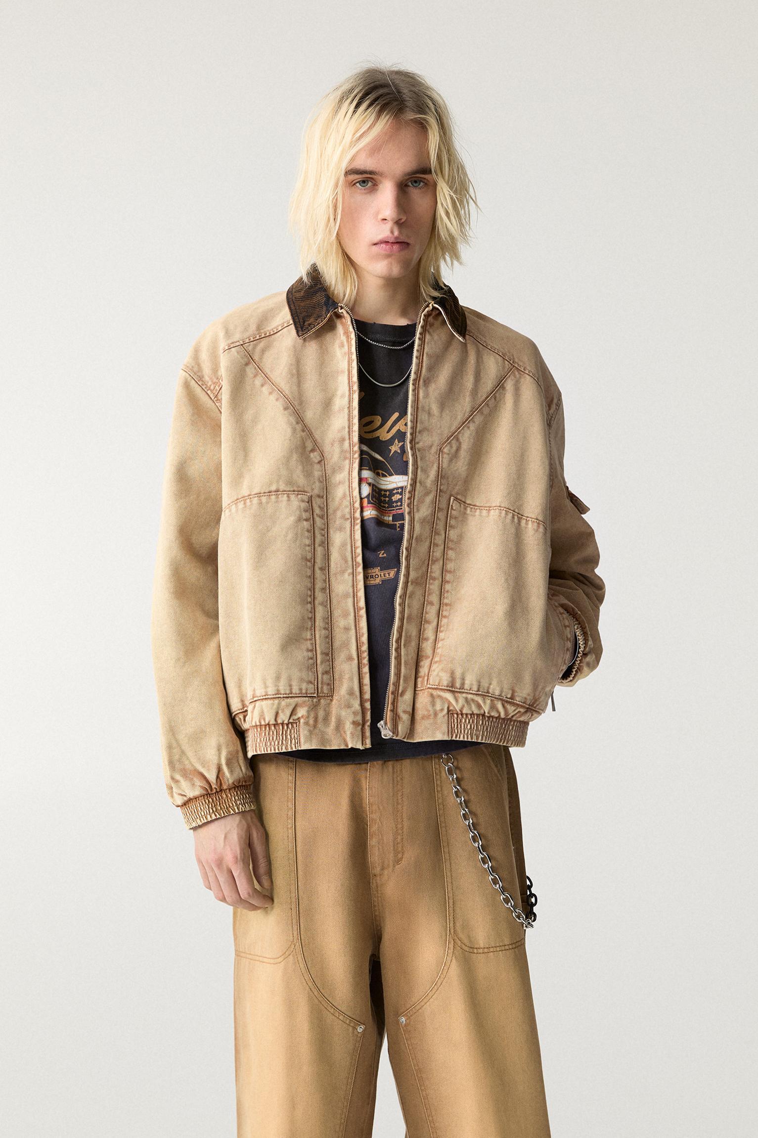 Cotton jacket with corduroy collar Product Image