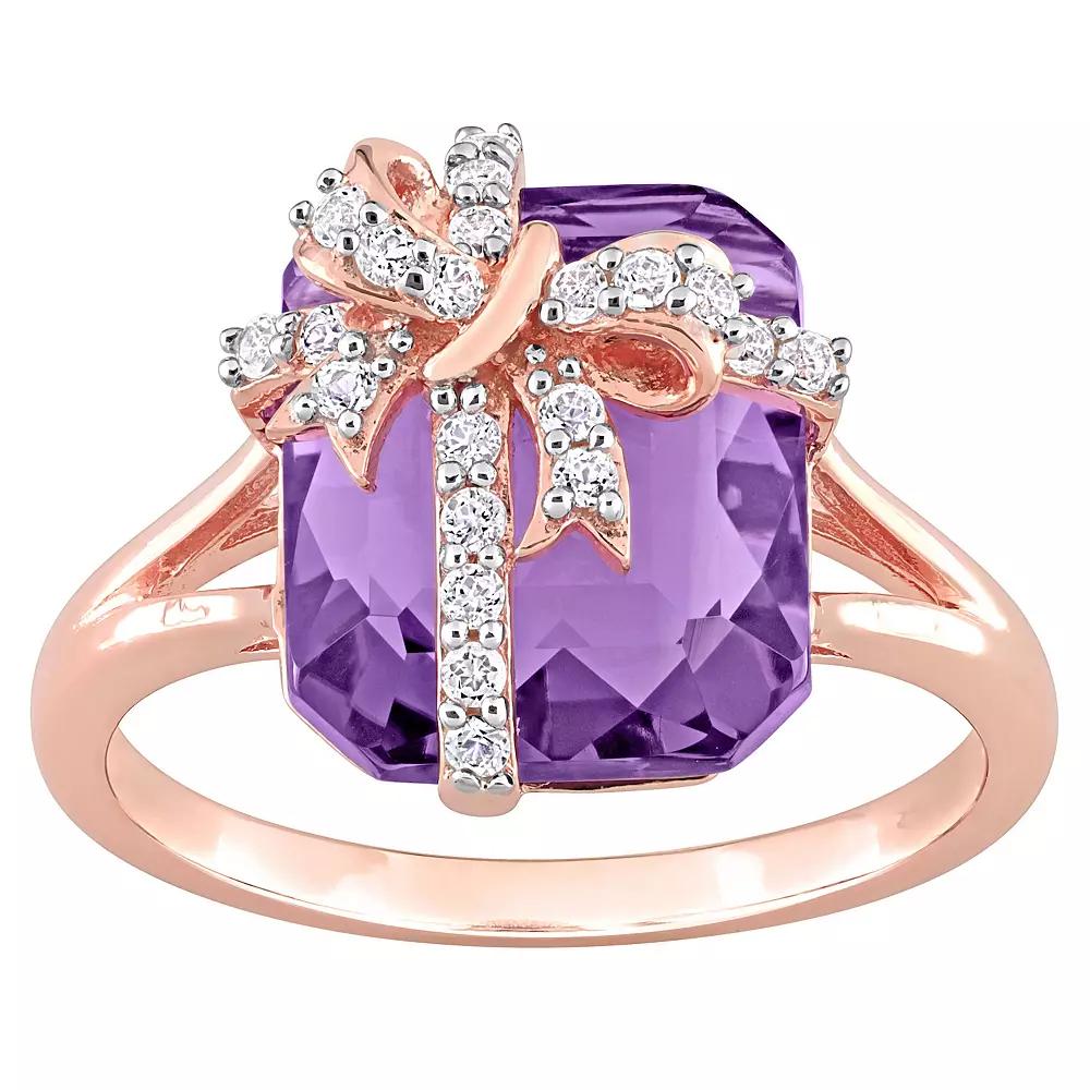 Stella Grace 18k Rose Gold Over Silver Amethyst & White Topaz Bow Ring, Women's, 18k Rose Gold Plated Product Image