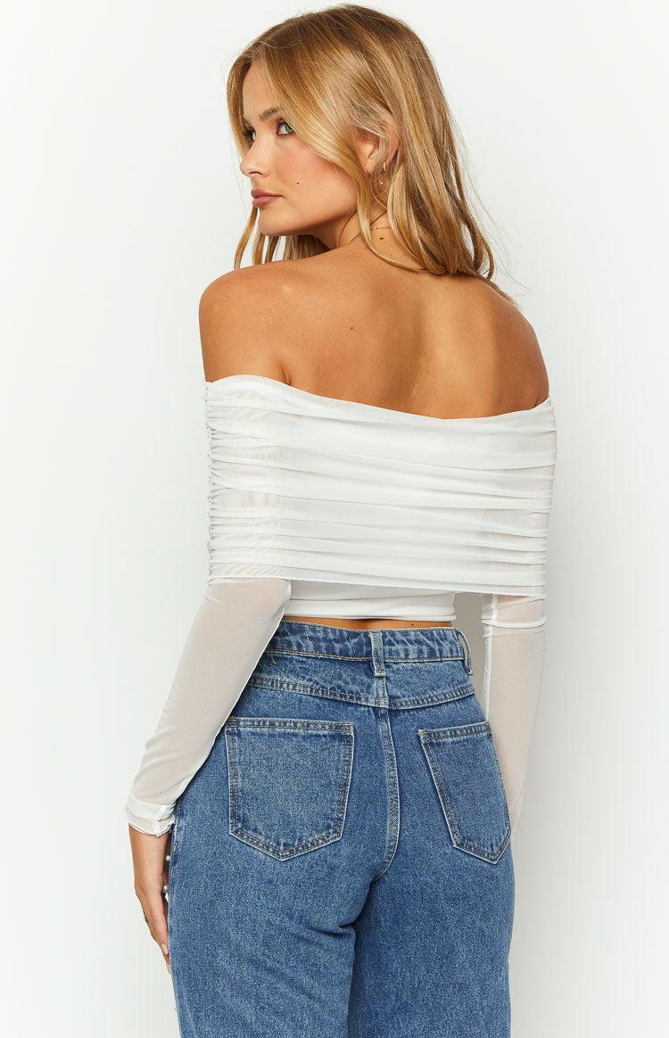 Ember White Mesh Long Sleeve Crop Top Product Image
