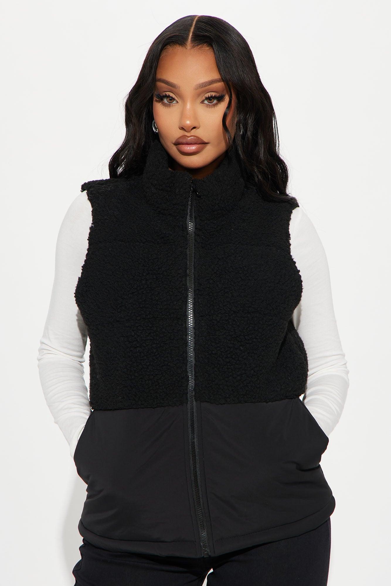 Find Me In The Clouds Sherpa Vest - Black Female Product Image