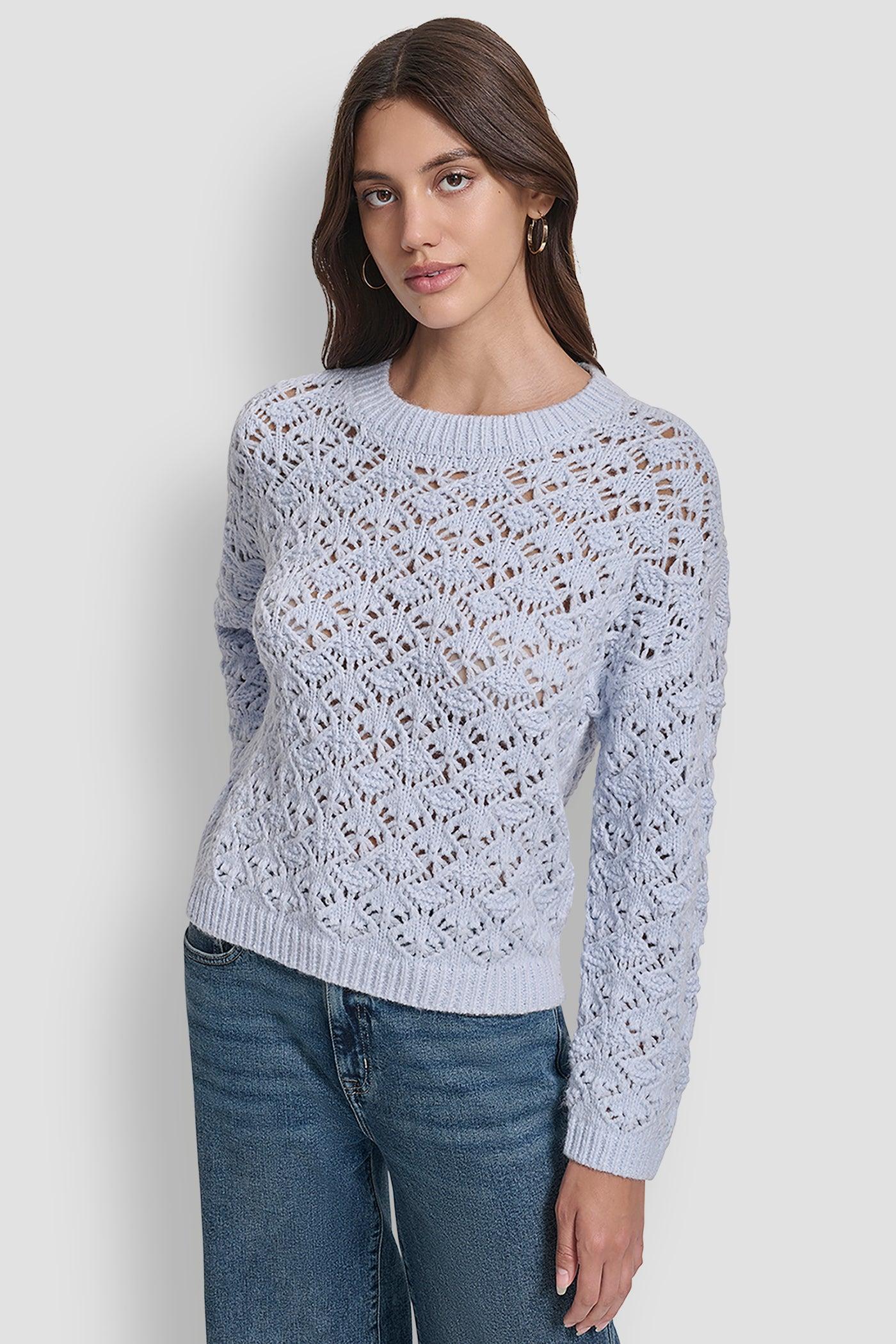POINTELLE STITCH LONG SLEEVE CREW NECK SWEATER Product Image