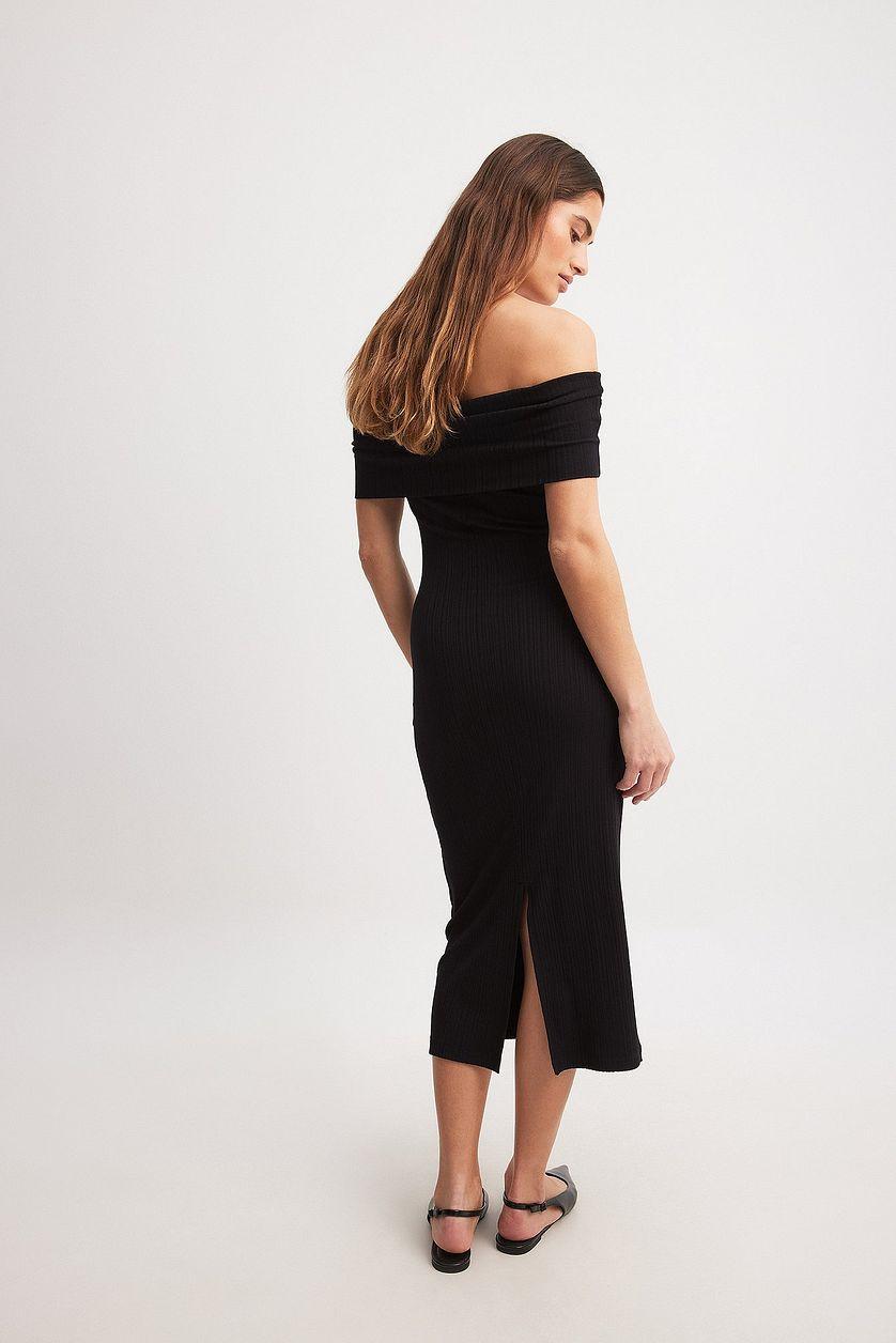 Off Shoulder Rib Midi Dress Product Image