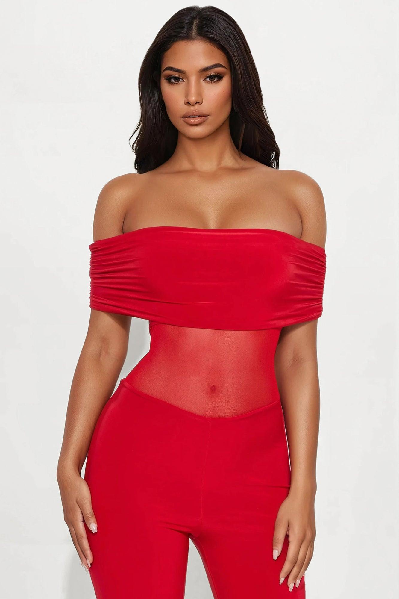 Call Me Mesh Jumpsuit - Red Product Image