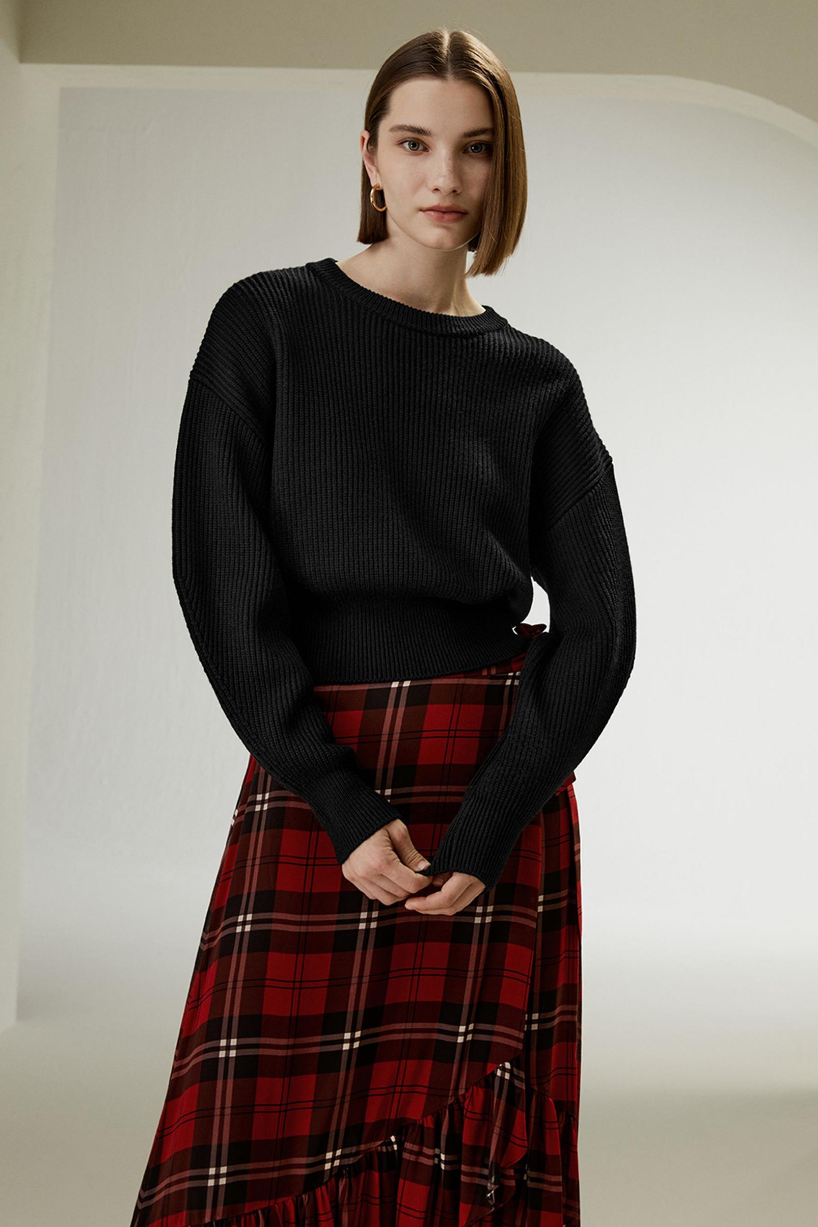 Round Neck Drop-Shoulder Merino Wool Sweater Product Image