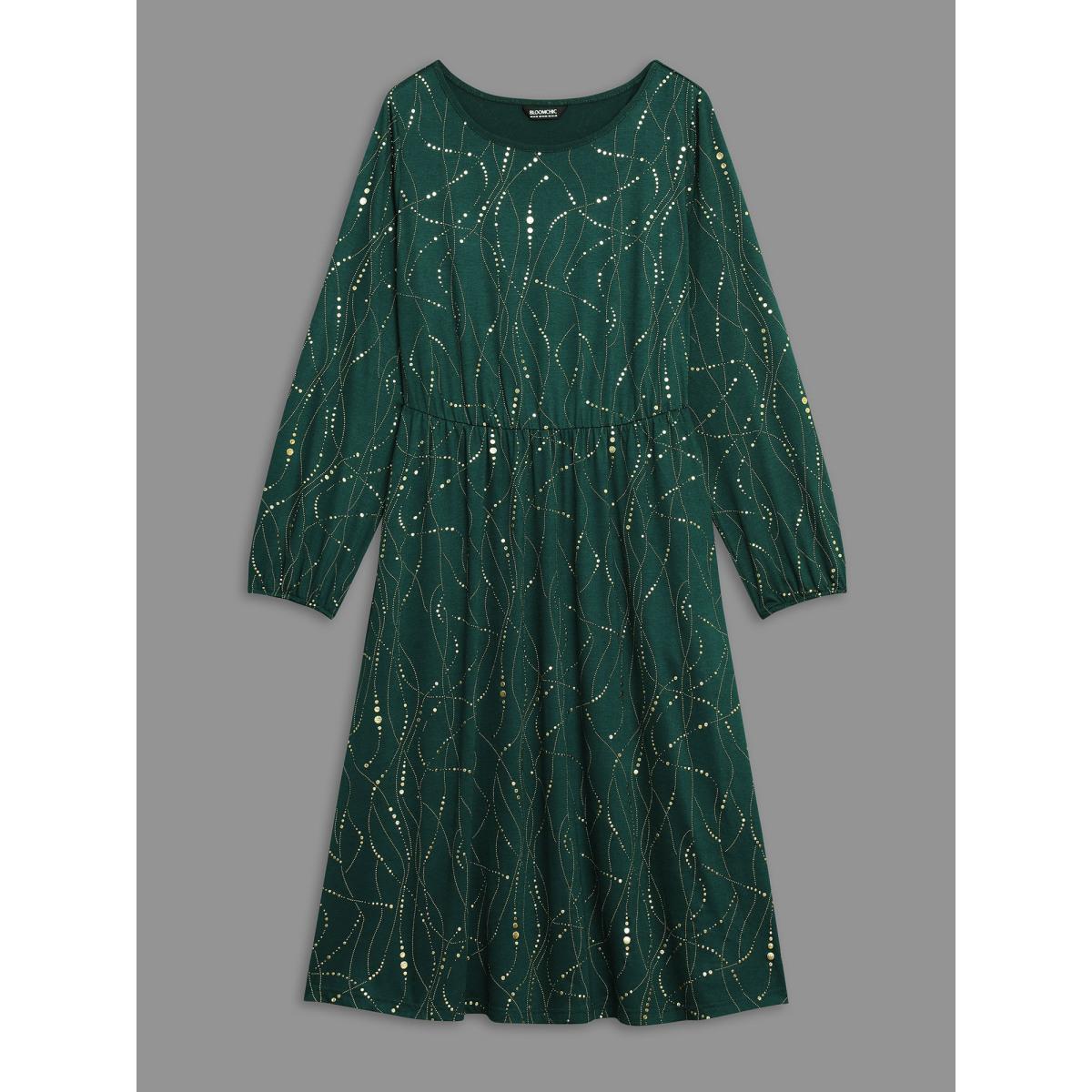Plus Size Glitter Crew Neck Waist-Cinched Dress Truegreen Women Cocktail Texture Party Curvy Bloomchic 28/5X Product Image