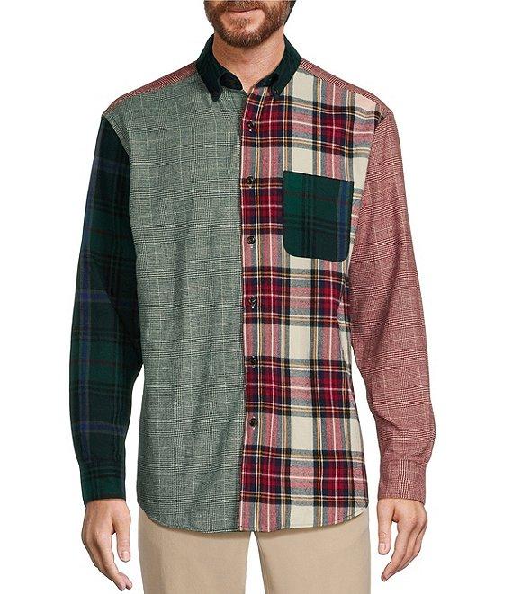 Roundtree & Yorke Long Sleeve Color Block Plaid Portuguese Flannel Sport Shirt Product Image
