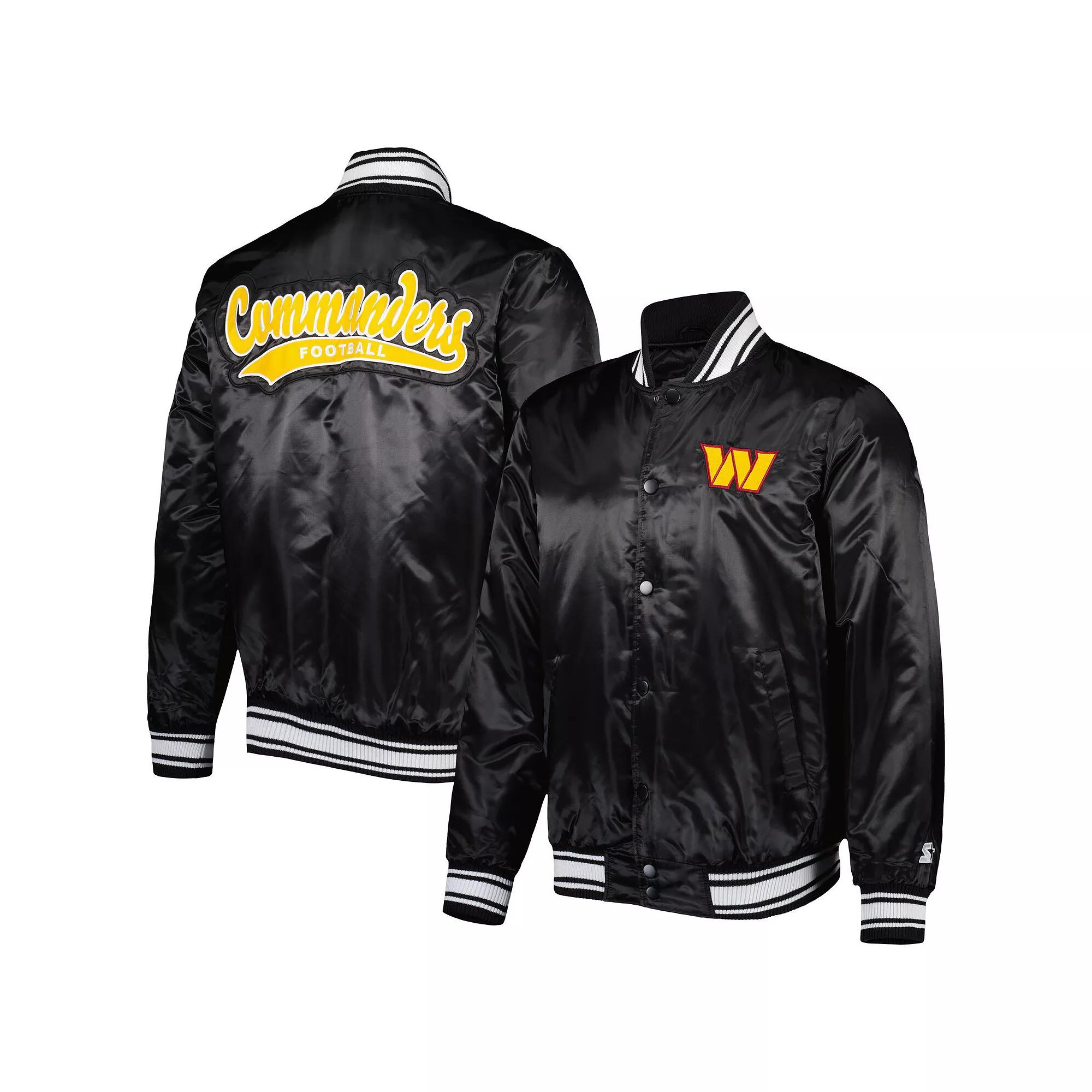 Men's Starter Black Washington Commanders Locker Room Satin Varsity Full-Snap Jacket, Size: Large, Wft Black Product Image