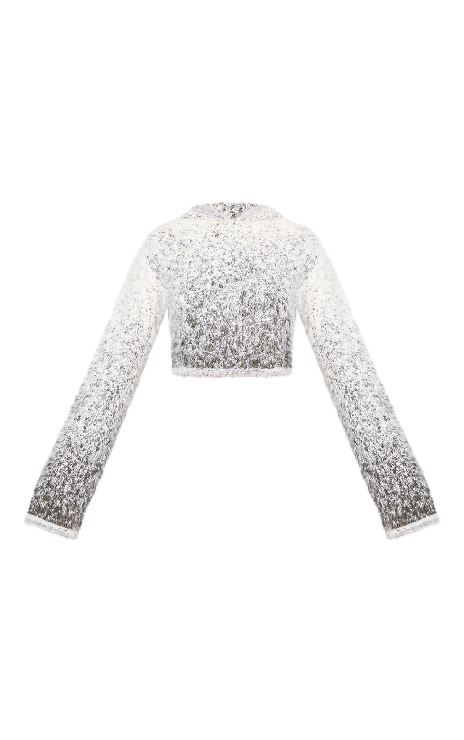 Cream Soft Marl Knit Cropped Hoodie Product Image