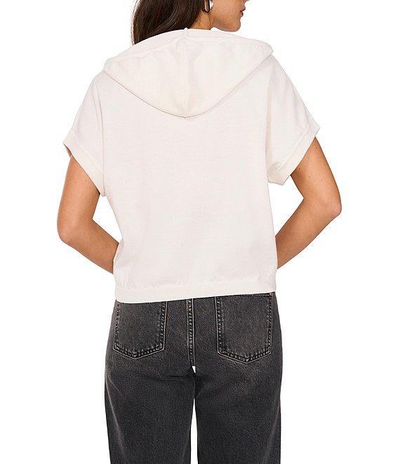 Vince Camuto Knit Crew Neck Short Sleeve Drawstring Hoodie Product Image