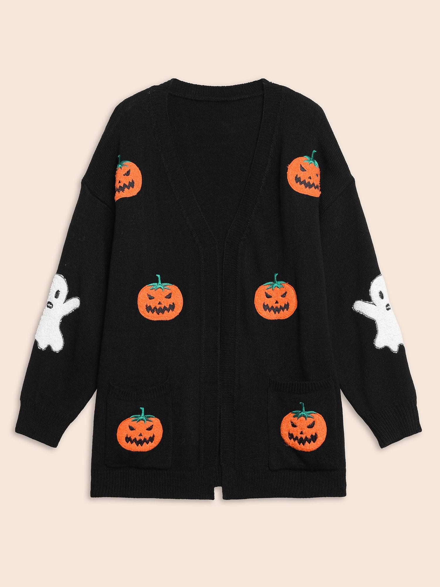 Pumpkin Ghost Embroidery Open Cardigan Female Product Image