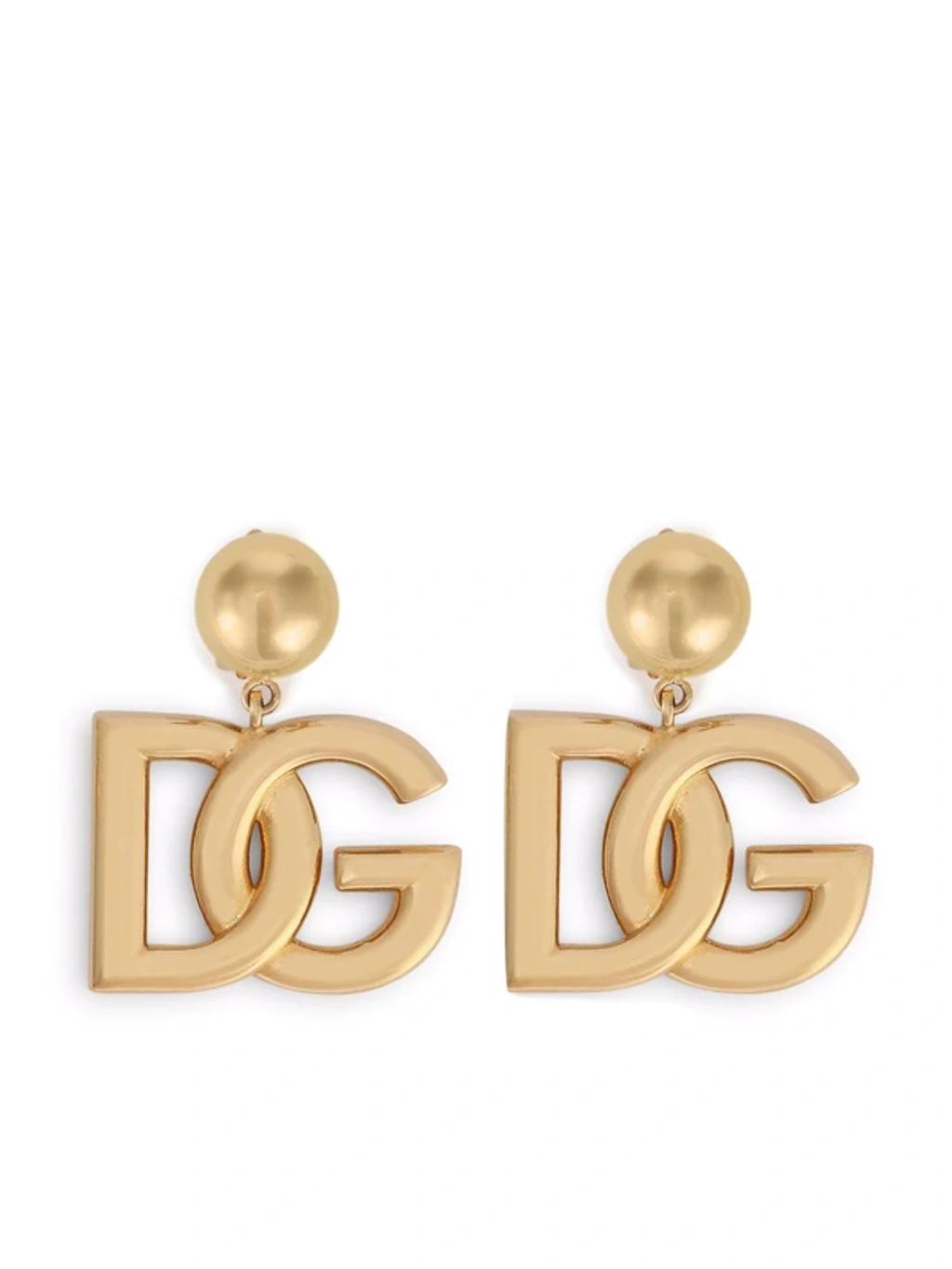 DOLCE & GABBANA Gold-tone Clip-on Earrings With Dg Interlocking Logo In Brass Woman In Grey Product Image