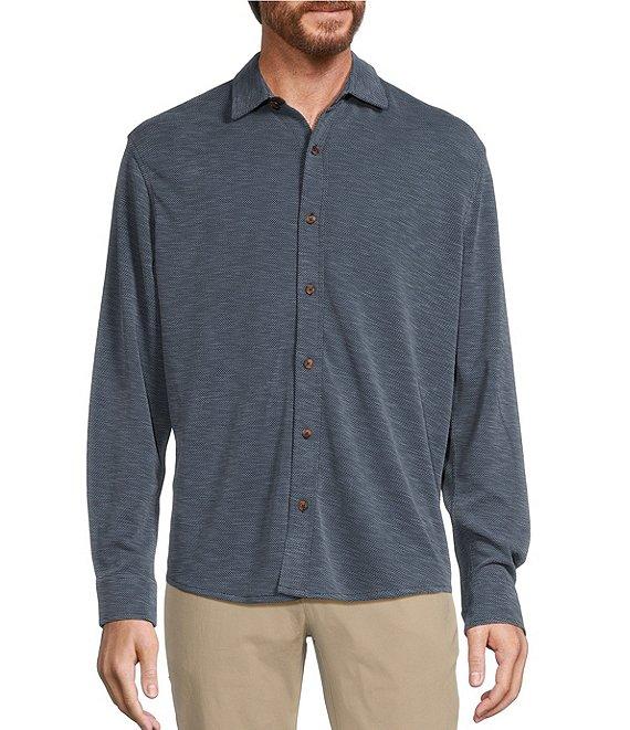 Roundtree & Yorke Long Sleeve Solid Polynosic Button-Front Knit Shirt Product Image