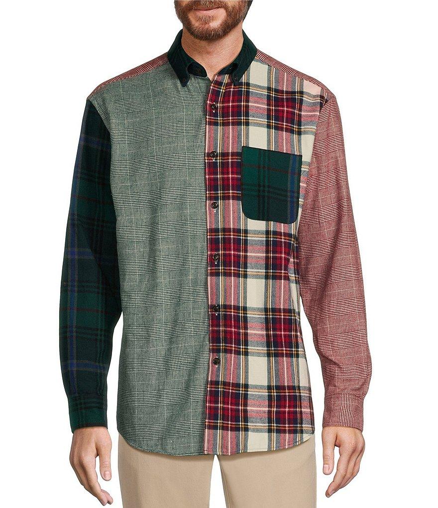Roundtree & Yorke Long Sleeve Color Block Plaid Portuguese Flannel Sport Shirt Product Image