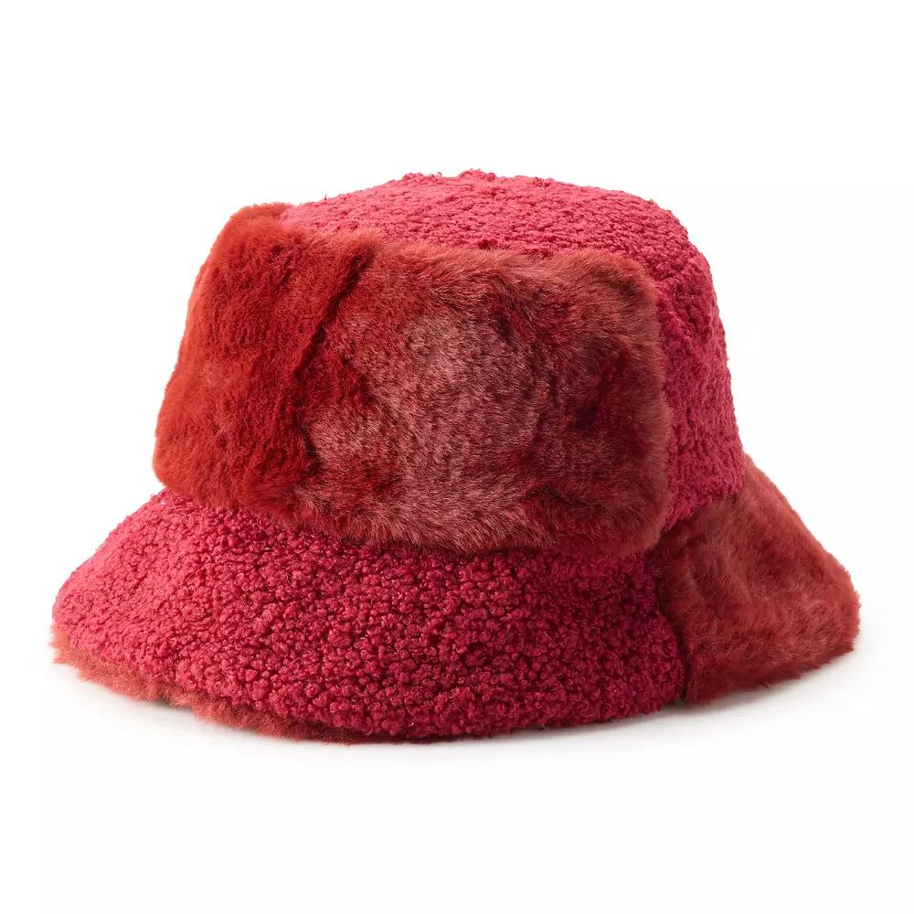 Women's Nanette Lepore Faux Fur & Sherpa Bucket Hat, Red Product Image