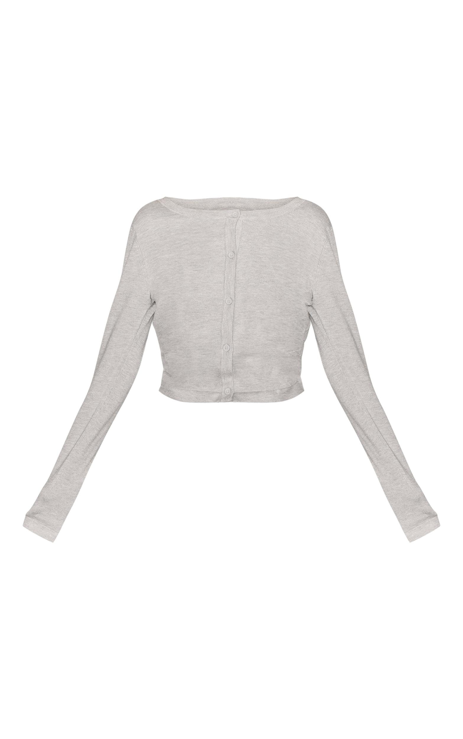 Grey Marl Basic Fine Knit Button Up Cardigan Product Image