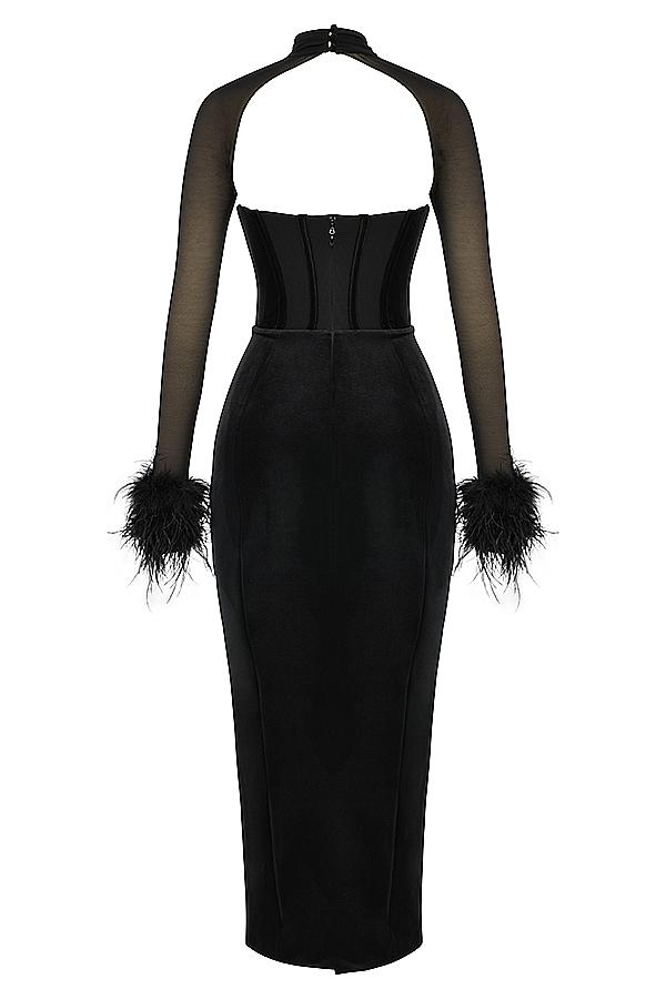 Thalia  black velvet corset maxi dress Product Image
