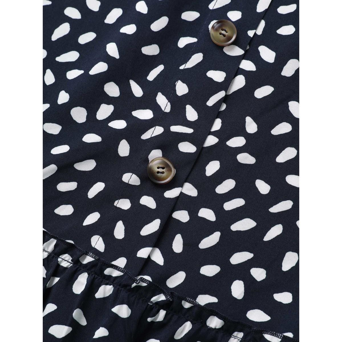 Plus Size Polka Dot Button Detail Flutter Layered Hem Dress DarkBlue Women Casual Non V-neck Short sleeve Curvy Midi Dress BloomChic 18-20/2X Product Image