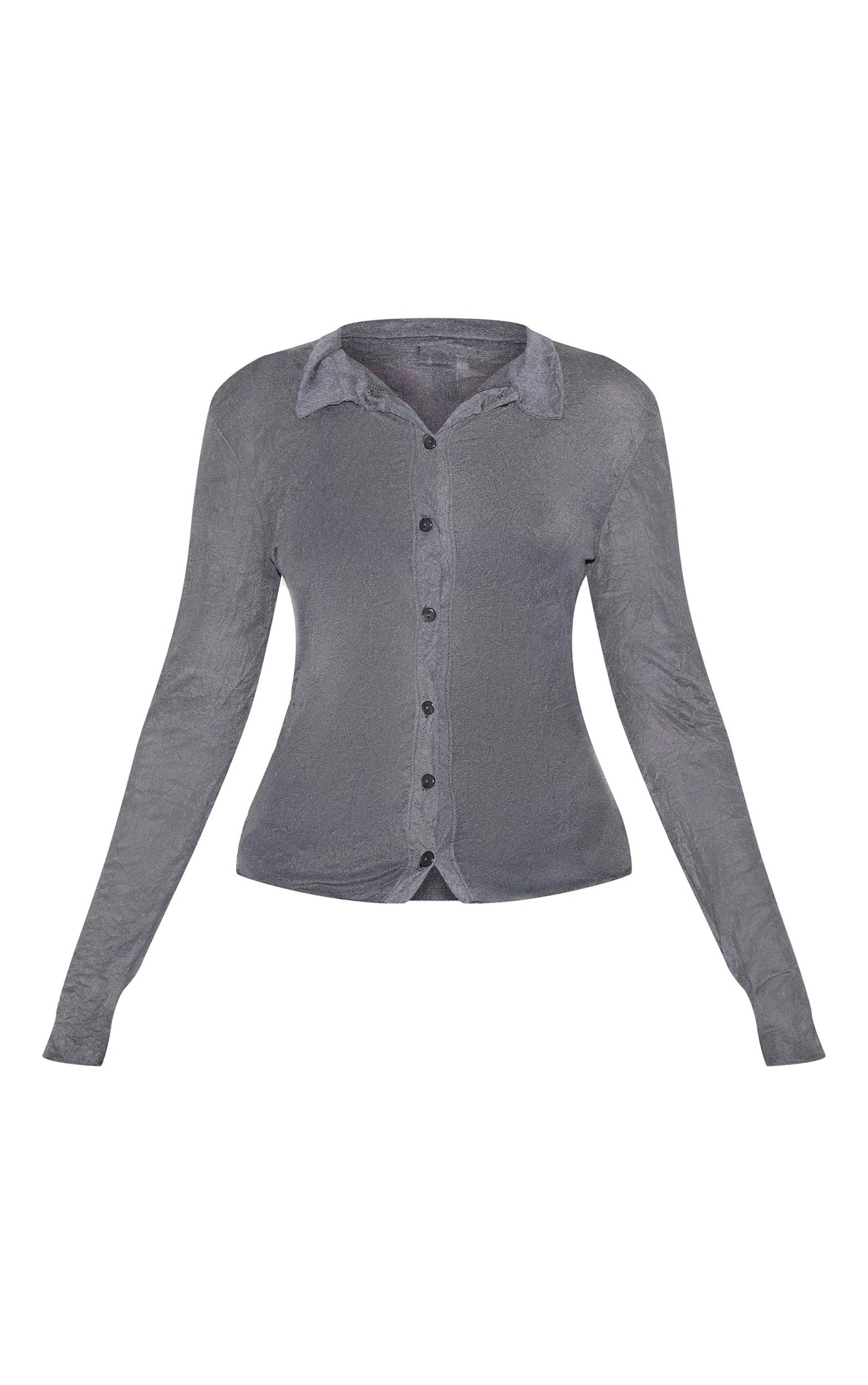 Charcoal Crushed Mesh Long Sleeve Fitted Shirt Product Image
