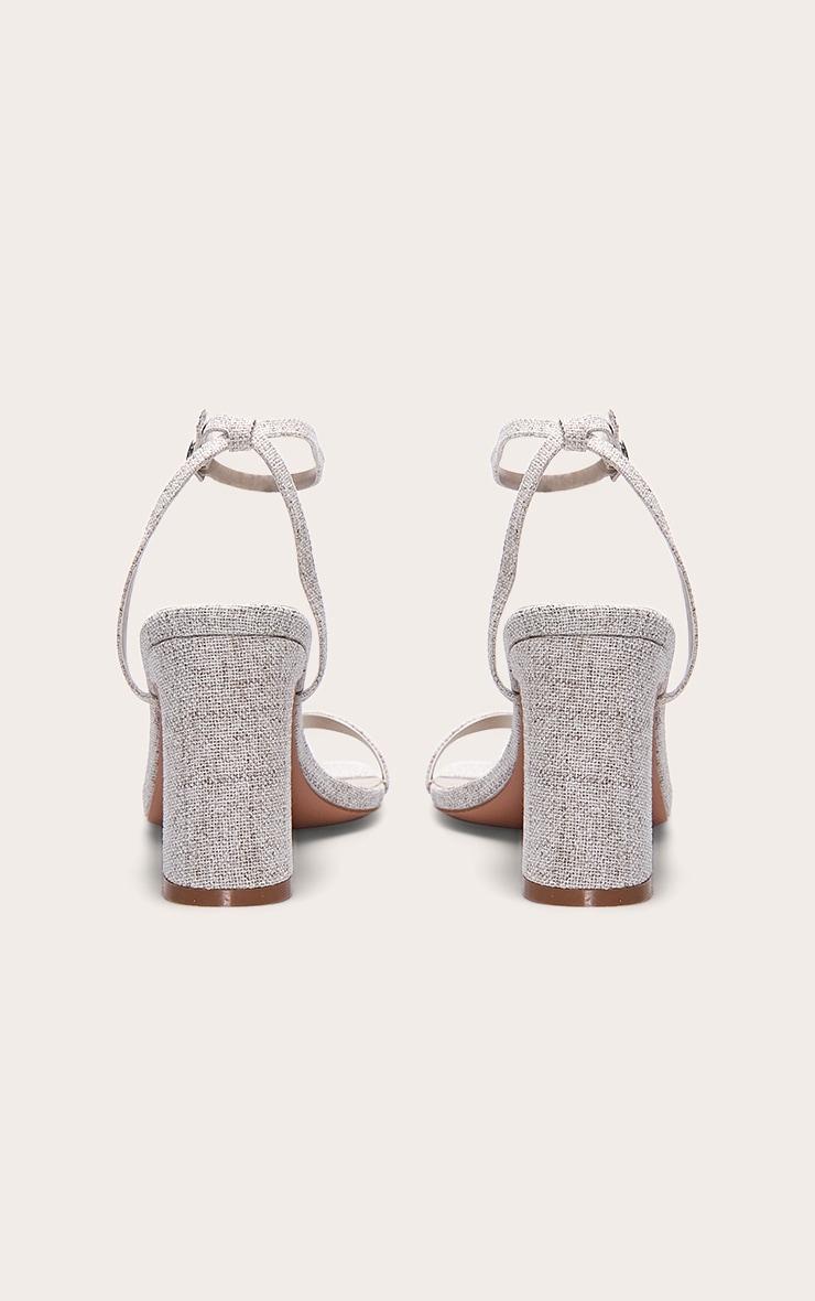Natural Linen Square Toe Barely There Block High Heel Sandals Product Image