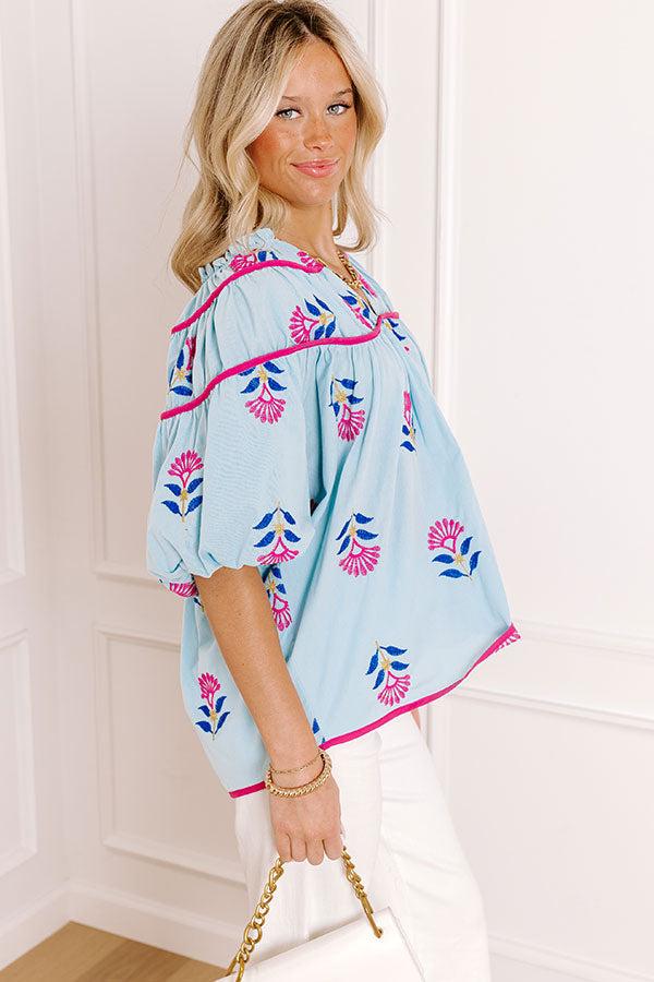 Joyful Bloom Floral Embroidered Top in Sky Blue Product Image