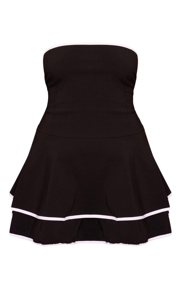 Black Stretch Woven Contrast Tiered Shift Dress Product Image