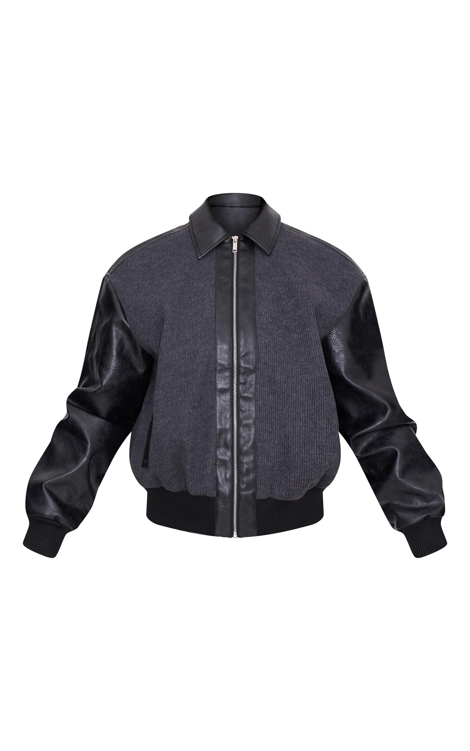 Black Faux Leather Contrast Jacket Product Image