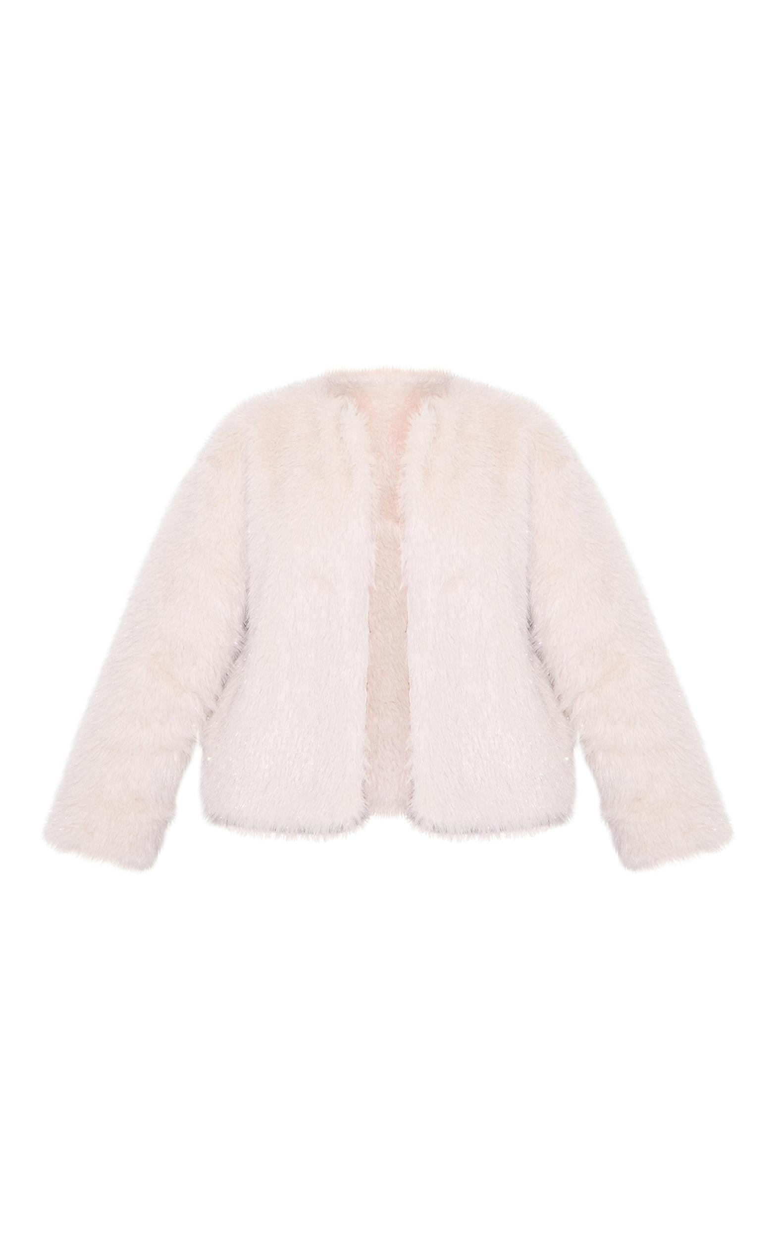 Cream Glitter Faux Fur Coat Product Image