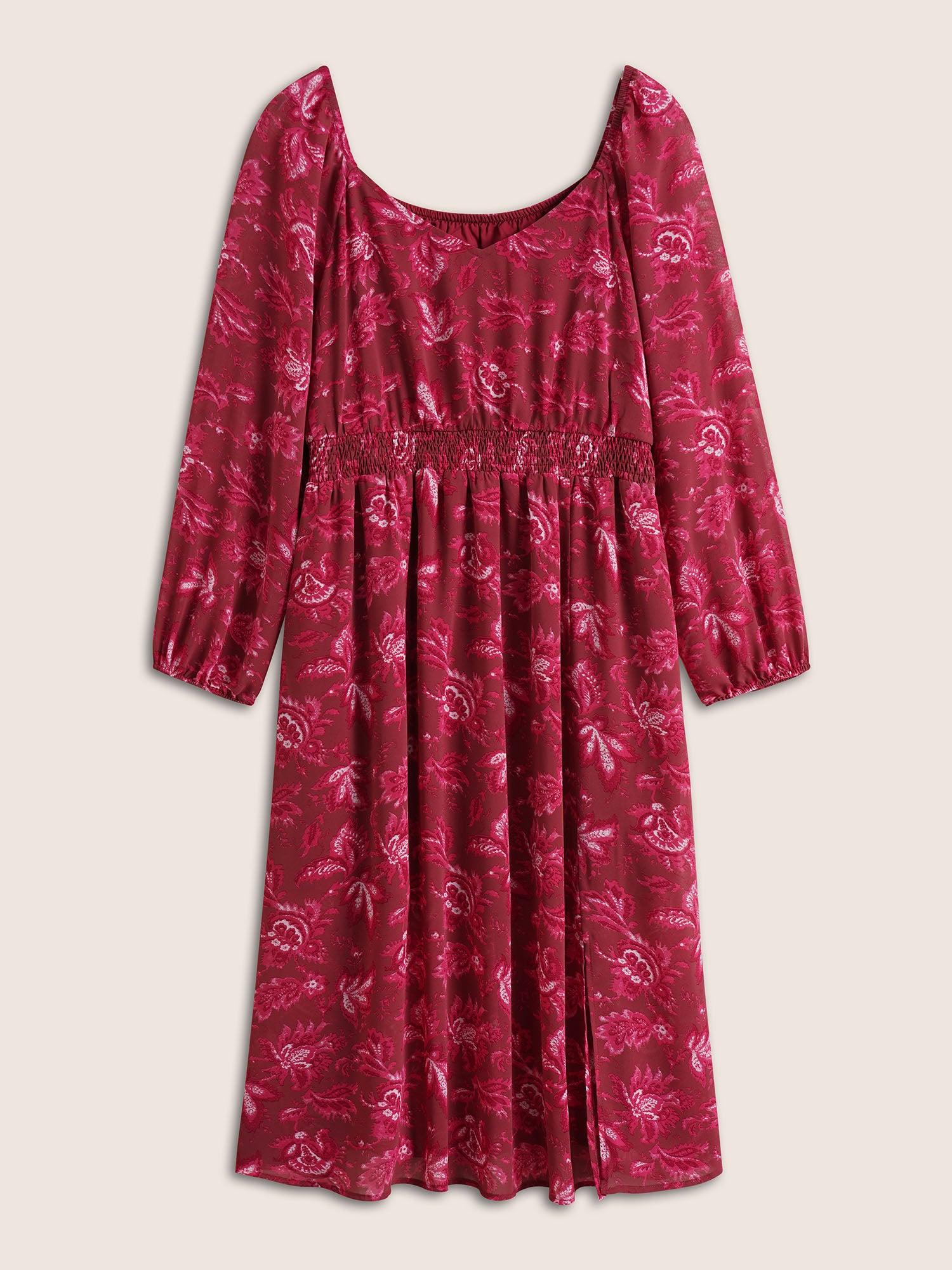 Square Neck Floral Shirred Gathered Mesh Dress Female Product Image