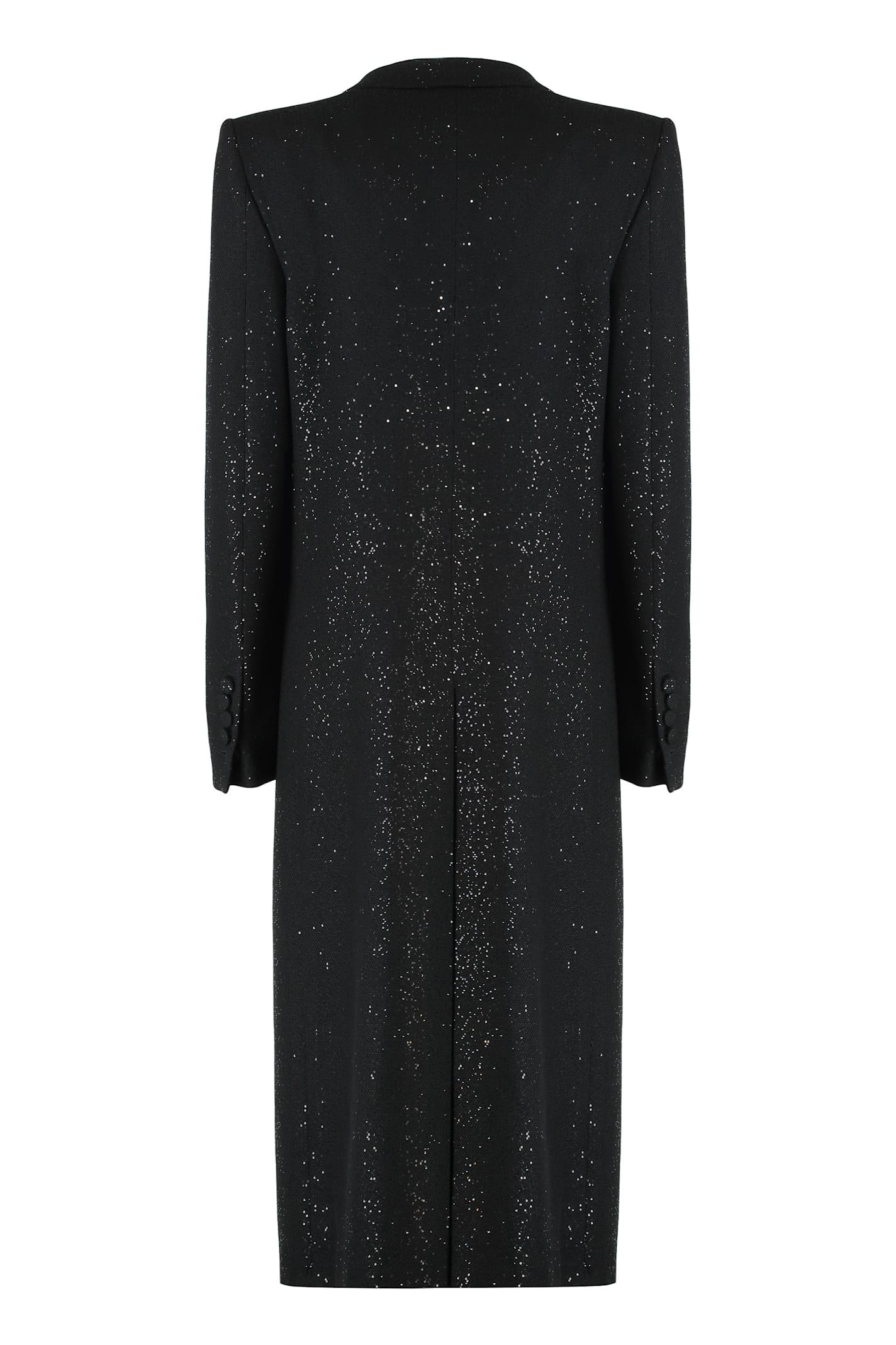 TOM FORD Sequined Wool Blend Crepe Double Breasted Coat In Black Product Image