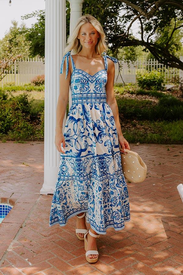 French Riviera Floral Midi Dress in Blue Product Image