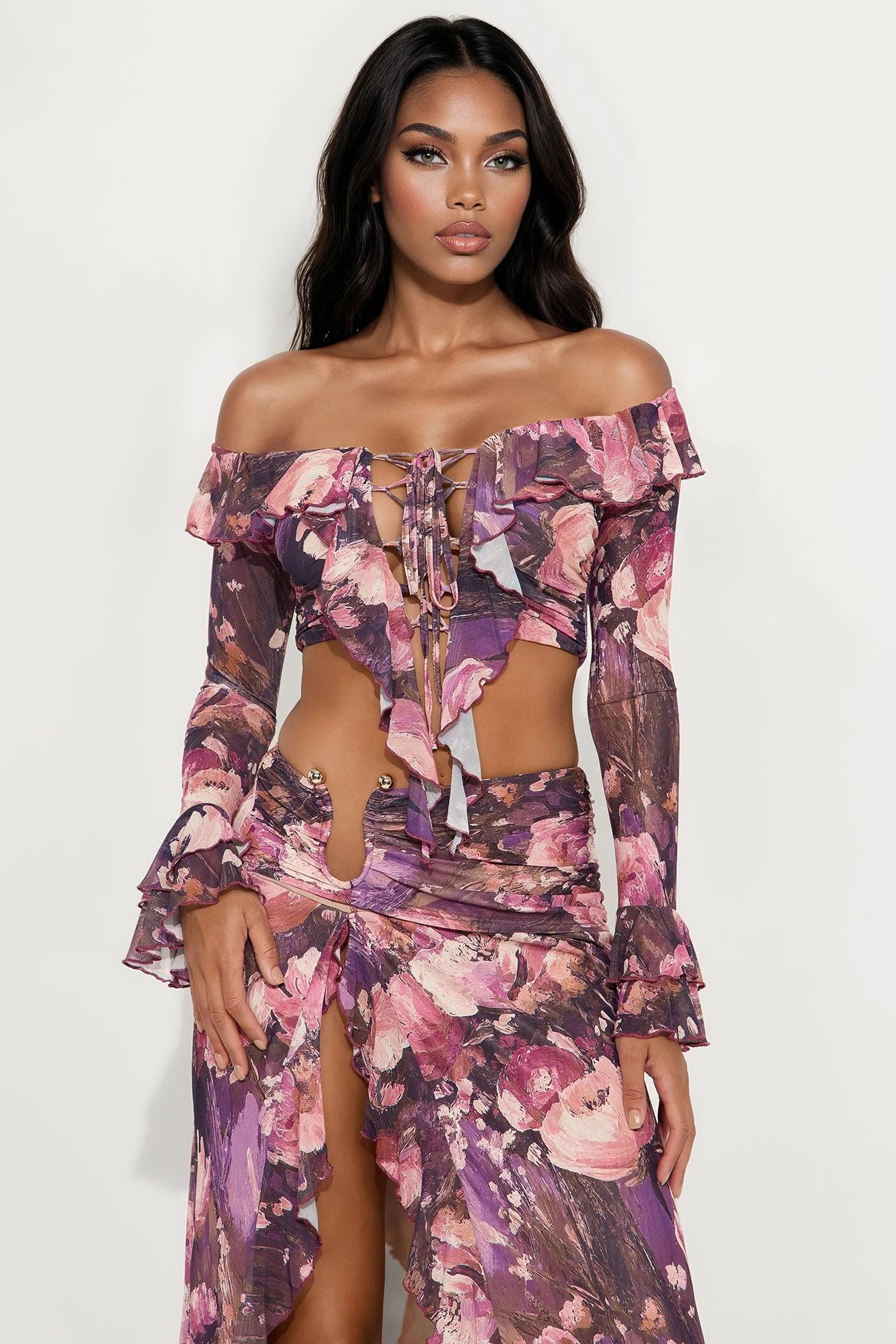 My Floral Fantasy Mesh Skirt Set - Purple/combo Female Product Image