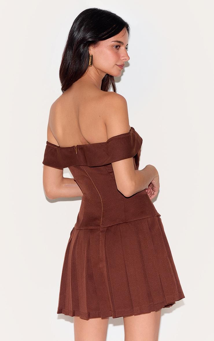 Chocolate Tailored Button Detail Bardot Pleated Skort Romper Product Image