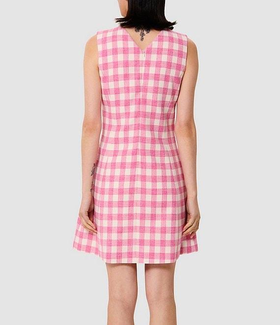 Tara Jarmon Russel Woven Gingham Round Neck Sleeveless A-Line Dress Product Image