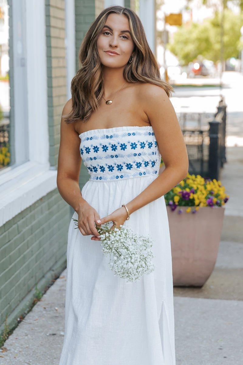 White Strapless Slit Maxi Dress - FINAL SALE Product Image