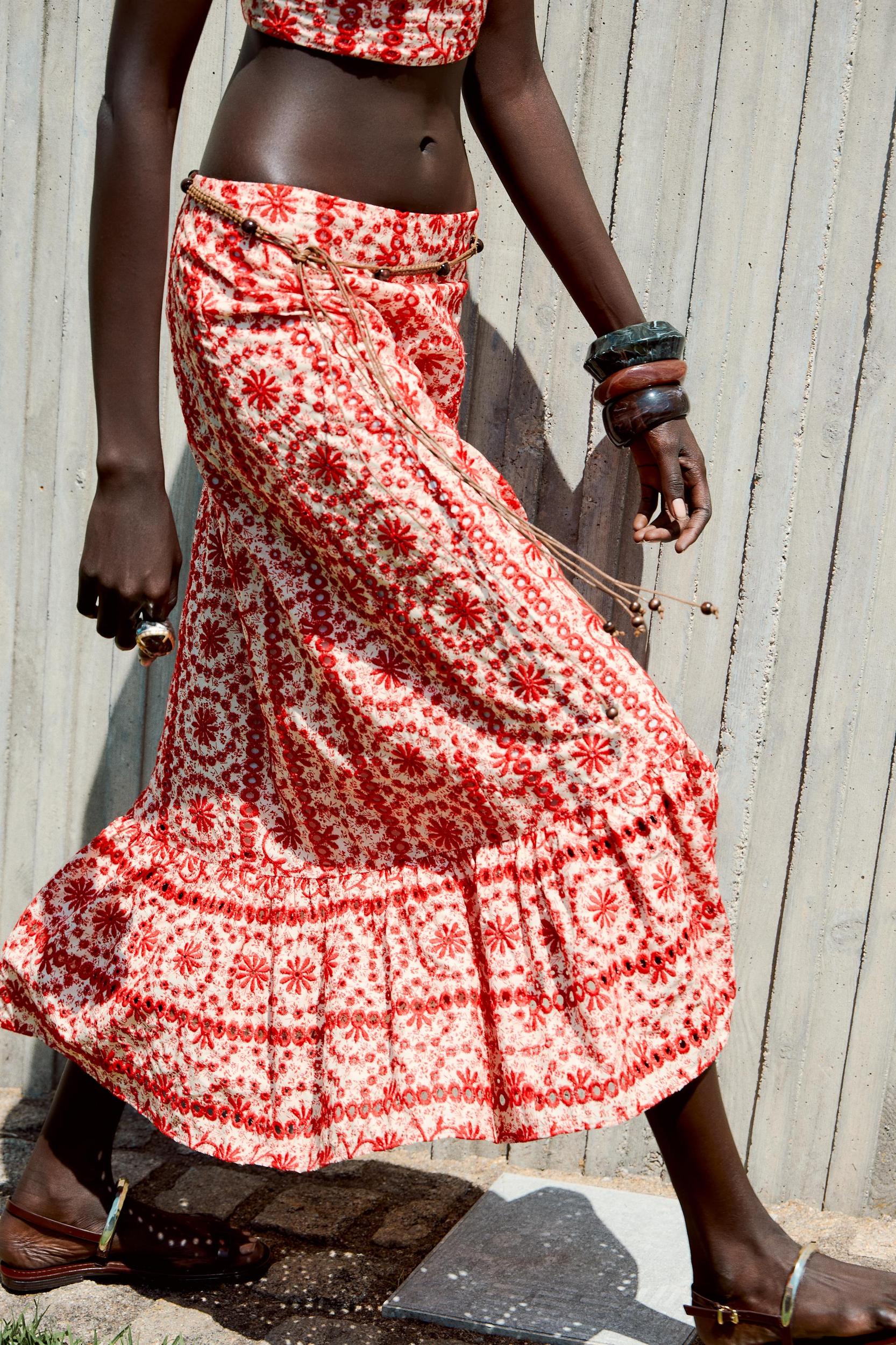 EMBROIDERED EYELET MIDI SKIRT Product Image