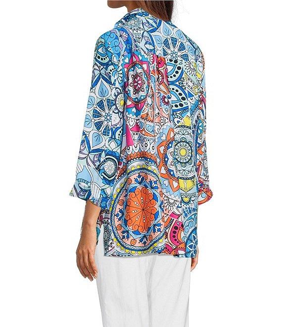 Ali Miles Medallion Print Wire Collar 3/4 Sleeves Button Front Tunic Product Image