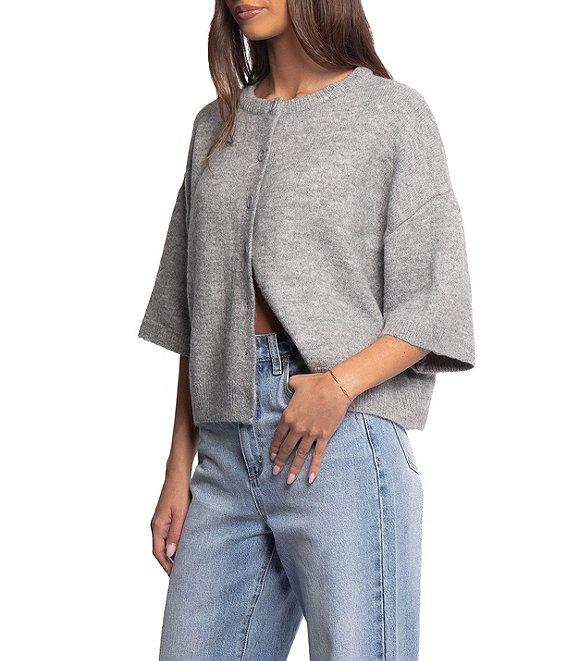 Petal & Pup Lilith Round Neckline Elbow Sleeve Button Front Cardigan Product Image