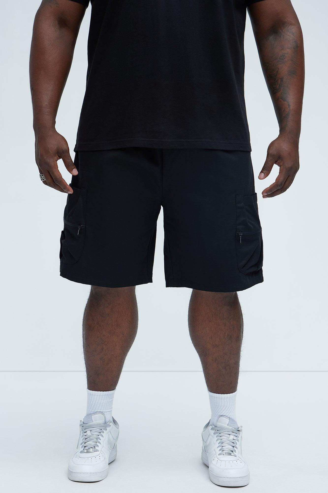 Stacked Ripstop Relaxed Cargo Shorts - Black Product Image