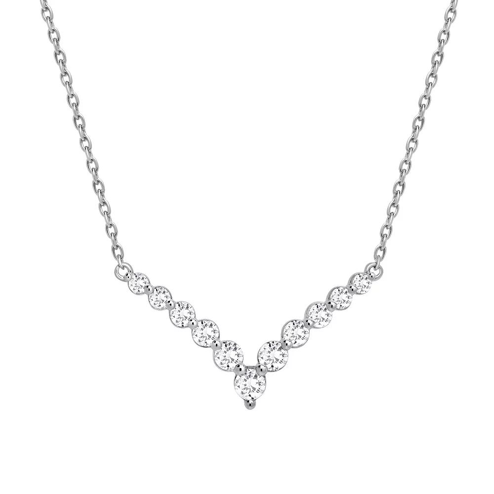 Diamond Brilliance Sterling Silver 1 Carat T.W. Lab-Created Diamond V Shape Pendant Necklace, Women's, Size: 18", Silver Tone Product Image