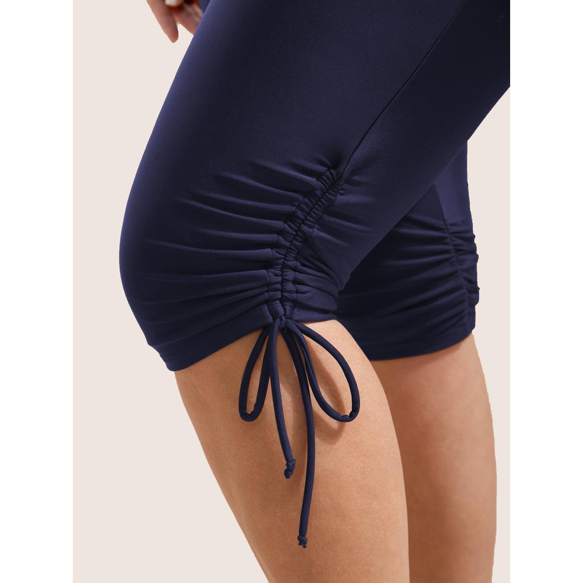 Plus Size Solid High Rise Drawstring Side Swim Bottom Women's Swimwear Indigo Beach Drawstring High stretch Skinny High Rise Curve Swim Bottoms BloomChic 30/6X Product Image